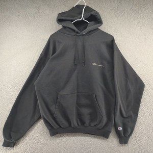 Vintage Mens Blank Black Spellout Script Hoodie Sweatshirt Size L